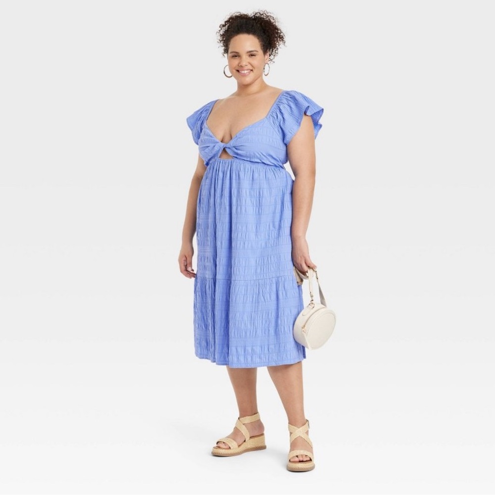 Universal Thread Women's Flutter Short Sleeve Midi A-Line Dress - Blue, XXL